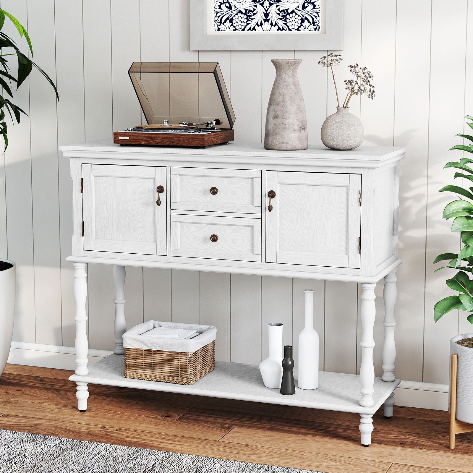 Retro Console Table With Storage, Narrow Entryway Table With 2 Drawers And 2 Door Cabinets, Long Sofa Table Behind Couch For Living Room, Foyer_maomaolike.com